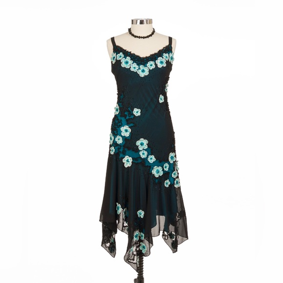 Simon Chang Dresses & Skirts - Simon Chang black and turquoise floral dress